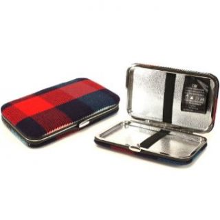 Ladies Wallet Business ID Card Holder Case Plaid Navy Blue