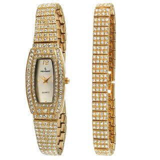 Peugeot Womens Steel Crystal Accented Watch and Bracelet Set