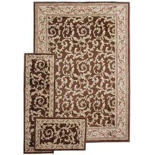 French ScrollsTransitional Brown 3 piece Rug Set