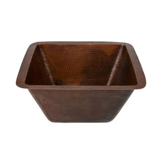 Square Hammered Copper Bar/ Prep Sink with 3.5 inch Drain