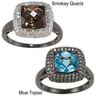 Silver Smokey Quartz/ Blue Topaz and 3/8ct TDW Diamond Ring (J K, I2