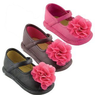 Wee Squeak Baby Toddler Girls Black Brown Pink Flower Strap Shoes 3 12