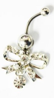 Body Jewelry   Clear Gemstone Bow Belly Ring (16g)   Navel