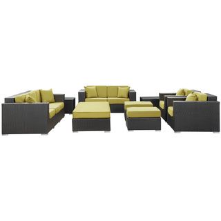 Eclipse Outdoor Rattan 9 piece Set in Espresso with Peridot Cushions