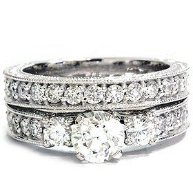 1.50CT Vintage Diamond Engagement Wedding Ring Set 14K