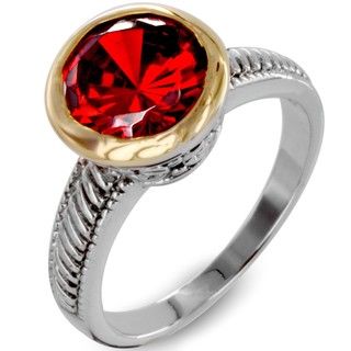 Two tone Red Cubic Zirconia Antiqued Ring