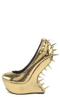 Spike Curved Heel Wedges GOLD Shoes