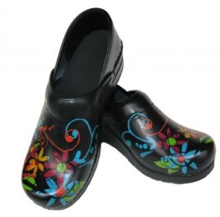 Fantasy Flowers Hand Painted Professional Leather Sanita Clogs Shoes