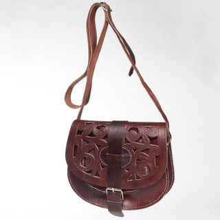 Chocolate Cut Leather Saddle Bag (Morocco)