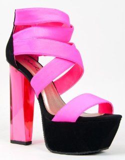 Lucite Chunky High Heel Platform Colorblock Strappy Sandal Shoes