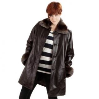 United Face Womens Rex Fur Leather Swing Coat: Clothing