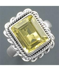 Square Lemon Topaz Sterling Silver Ring (India)