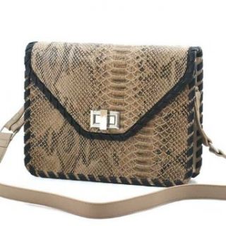 Faux Leather Python Cross body Bag   Taupe Clothing