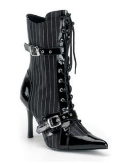 Buckle Pinstripe High Heel Pointy Boot   7 Clothing