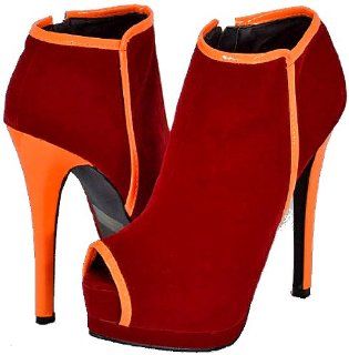 Qupid Tatum 59 Red Velvet Women Ankle Boots Shoes