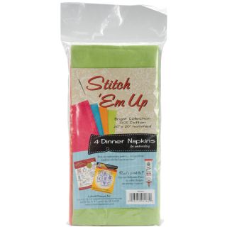 Stitch em Up Dinner Napkins For Embroidery 4/Pkg Bright Collection