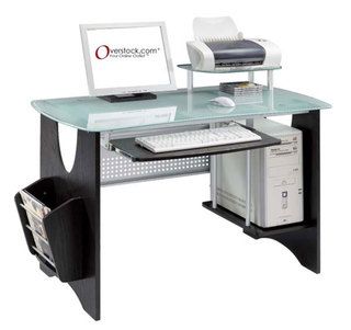 Espresso Frosted Tempered Glass Computer Desk