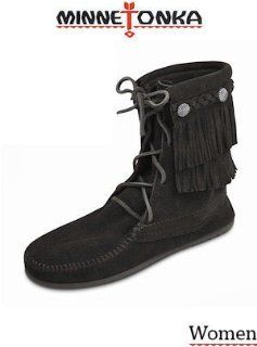 Boots Double Fringe Tramper Front Lace Boot 629 Black Shoes