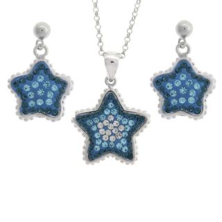 Sterling Silver Blue and White Crystal Star Jewelry Set
