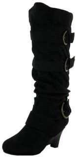 Womens Knee High Gathered Buckle Accents Wedges Boots Shoes: Shoes