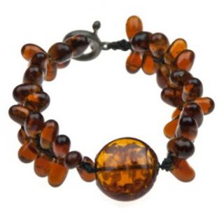 7.5 Amber Brown Glass Bead Bracelet with a Toggle Clasp