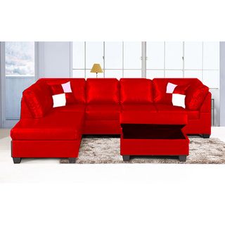 Jingo Faux Leather Orange red 3 piece Sectional Sofa Set