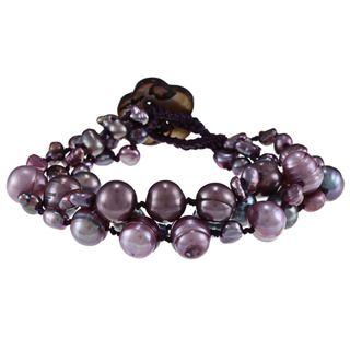 Dark Grey and Purple FW Baroque and Potato Pearl Bracelet (4 10 mm