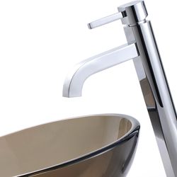 Kraus 14 inch Clear Brown Glass Vessel Sink and Ramus Faucet