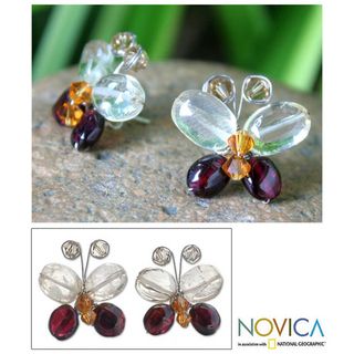 Silver Garnet/ Citrine Exotic Butterfly Earrings (Thailand