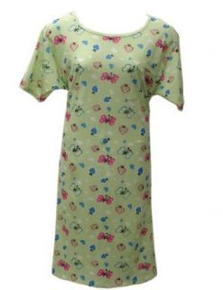 Short Sleeve Green Butterfly Print Cotton Nightgown Plus