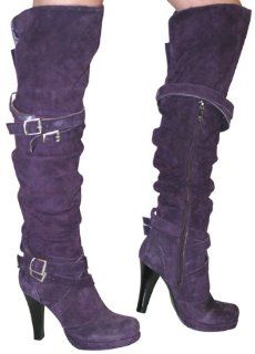 The Knee High Heels Suede Platform Slouchy Boots Shoes Buckle Shoes