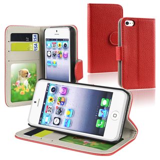BasAcc Red Leather Wallet Case with Card Holder for Apple iPhone 5
