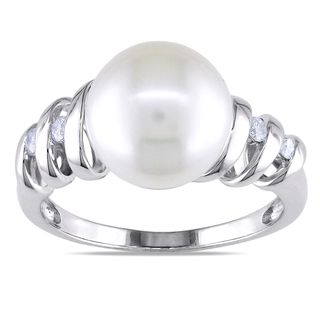 Miadora 14k White Gold Pearl and 1/10ct TDW Diamond Ring (I J, I1 I2
