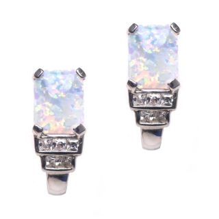 Sterling Silver Created Opal and Clear Cubic Zirconia Earrings