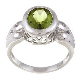 Sterling Silver Oval cut Peridot and Diamond Accent Ring