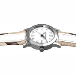 Burberry Womens Nova Check White Leather Strap Watch
