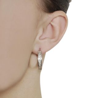 Silvertone Pave set Cubic Zirconia Hoop Earrings