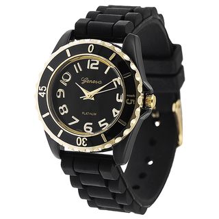 Geneva Platinum Womens Black and Gold Silicone Watch