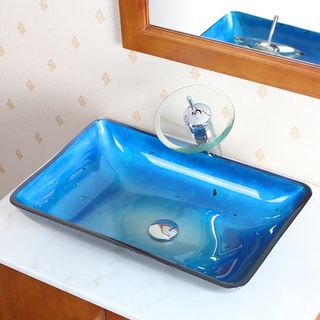 CAE Blue Tempered Glass Vessel Sink