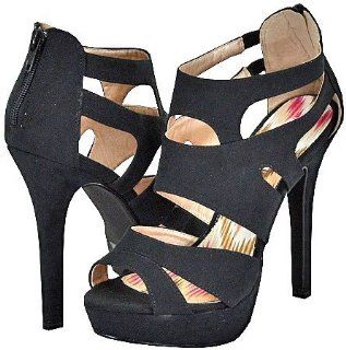 Qupid Gaze 239 Black Faux Suede Women Platform Pumps, 6.5 M US: Shoes