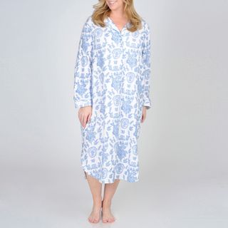 La Cera Womens Plus Size Floral Print Flannel Nightgown