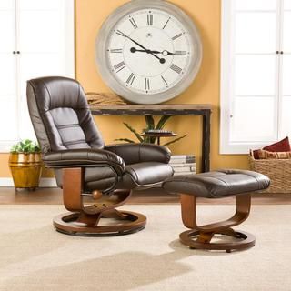 Windsor Brown Leather Recliner and Ottoman Set