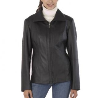 BGSD Womens Vertical Seam Leather Scuba Jacket   Black M
