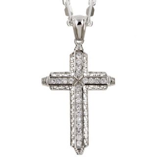Sterling Silver 28 inch CZ Cross Necklace