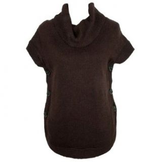 Brown Unique Side Button Knit Sleeveless Sweater: Clothing