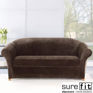 Stretch Plush Chocolate Sofa Slipcover