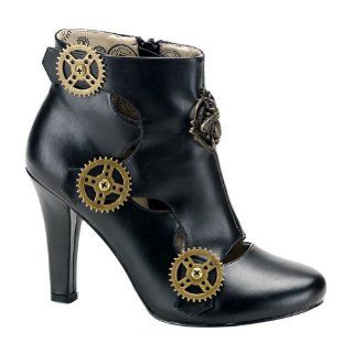 Black Booties Ankle Boots Gear Buttons Steampunk Hardware: Shoes