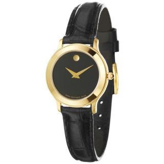 Movado Womens Collection Goldplated Steel and Leather Watch
