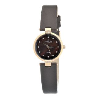 Skagen Womens Brown MOP Dial Brown Leather Strap Watch Today $222.99