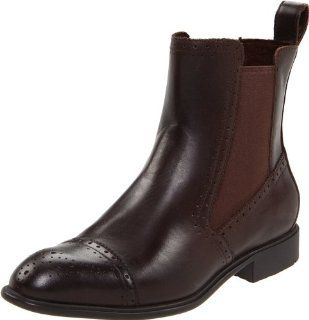 Brogue Chelsea Ankle Boot,Dark Brown Smooth Leather,7.5 M US Shoes